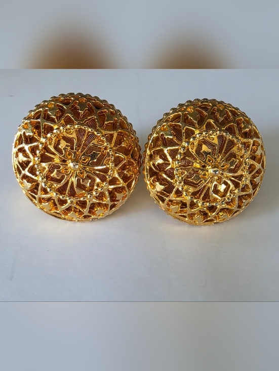 Vintage ART Jewelry - Vintage ART Gold Filigree Dome Statement Earrings 60s 70s Designer Style